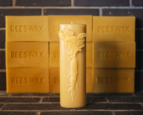 beeswax pillar candle with carrot decoration