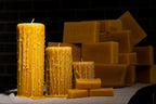 Drippy beeswax pillar candles and beeswax bars