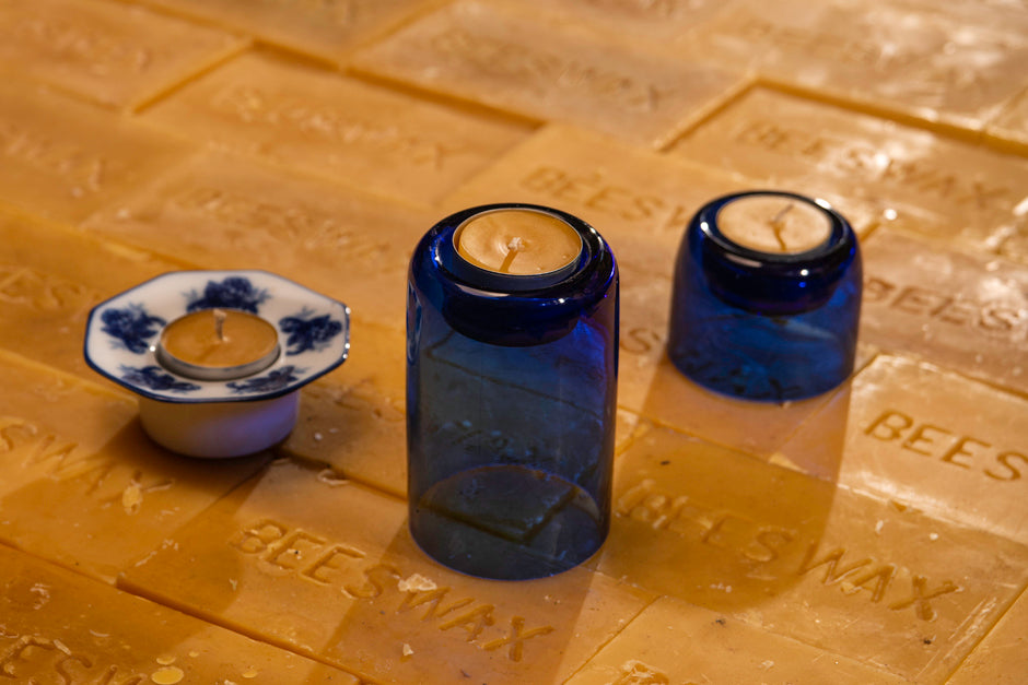 waxing-and-raining-beeswax-tealights-in-tealight-holders